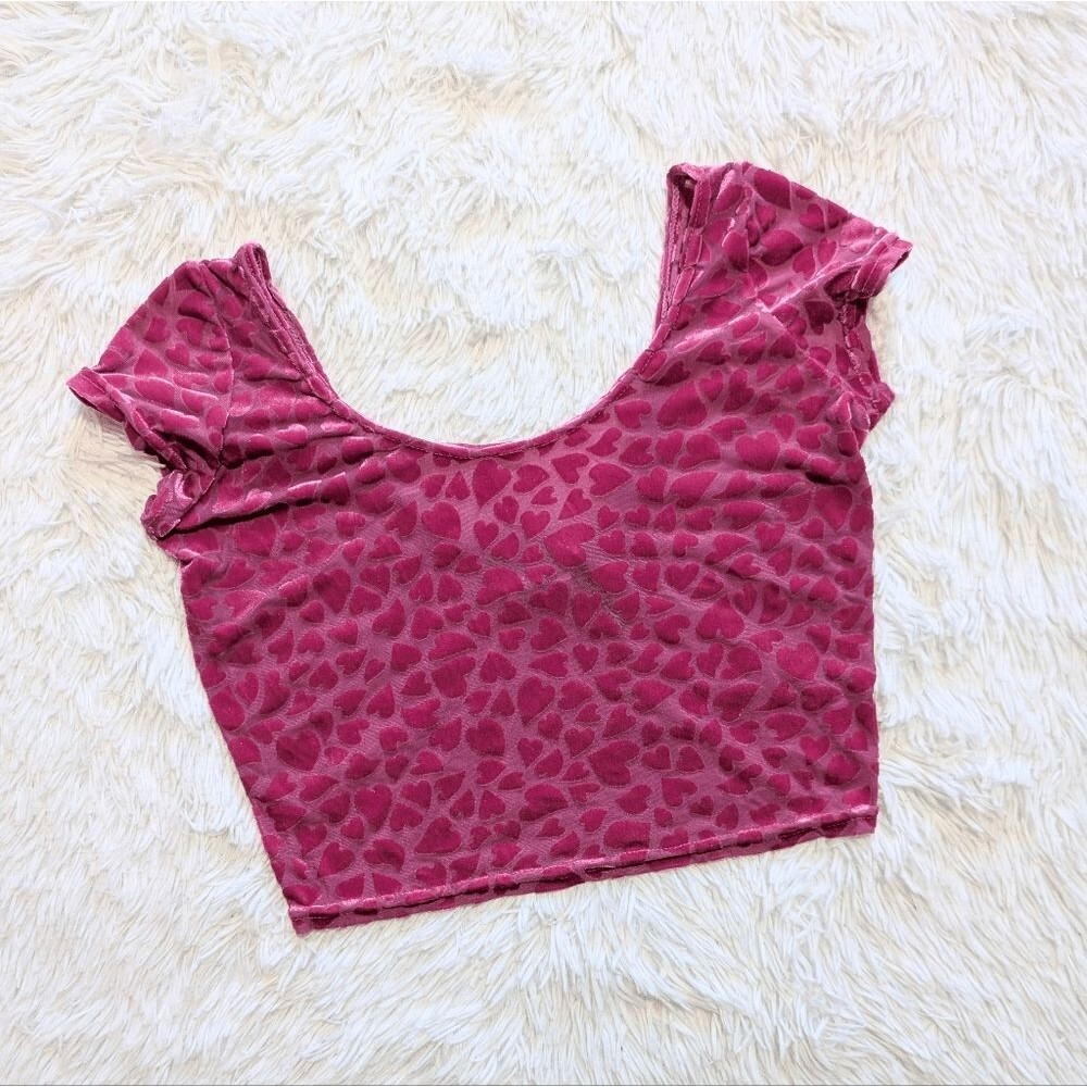 Blackmilk Pink Burned Velvet Sheer Heart Print Be Mine Crop Top Small - Picture 5 of 10
